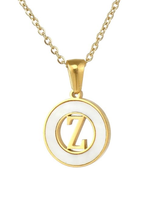 Ring white shell Z Stainless steel Shell Letter Minimalist Round Pendant Necklace