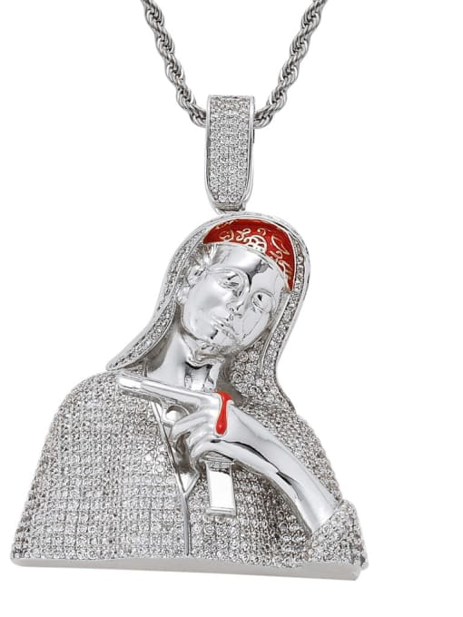 steel color+ Chain Brass Cubic Zirconia Madonna Pistol Hip Hop Necklace