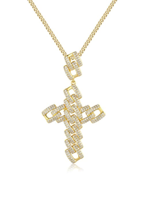 Teem Men Brass Cubic Zirconia Cross Hip Hop Regligious Necklace 3
