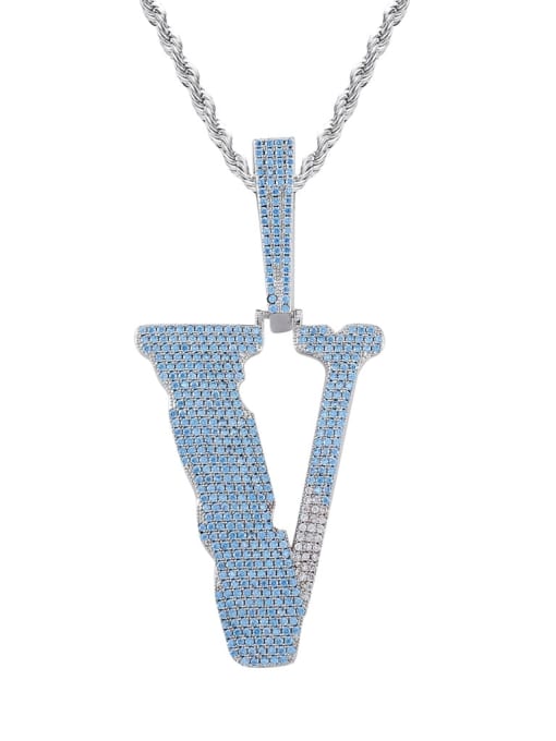 Blue +twist chain Brass Cubic Zirconia Multi Color Letter Hip Hop Initials Necklace