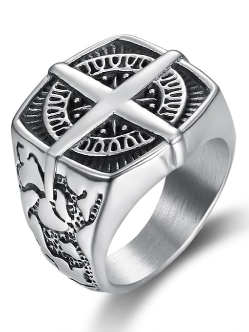Steel color Stainless steel Cross Vintage Band Ring