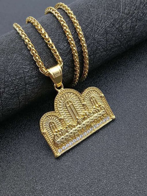 Gold Necklace Titanium Rhinestone Crown Hip Hop Necklace For Men