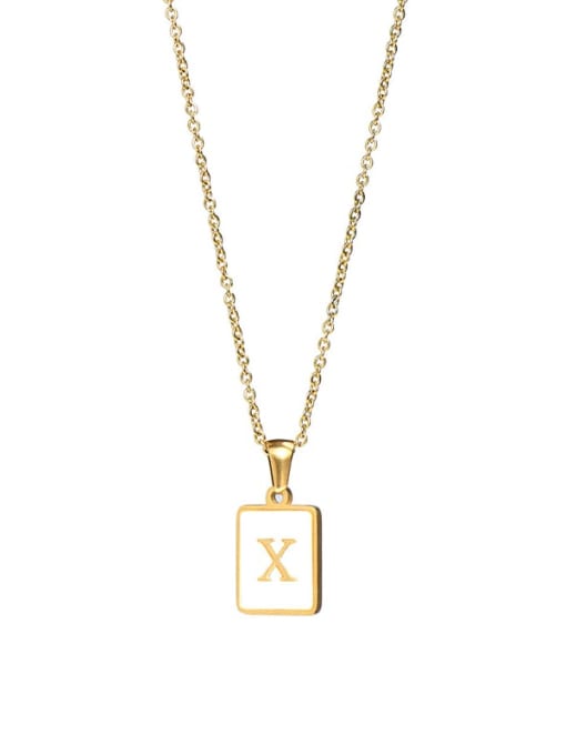 Square Gold White x Titanium Steel Shell  Minimalist Square Letter  Pendant Necklace