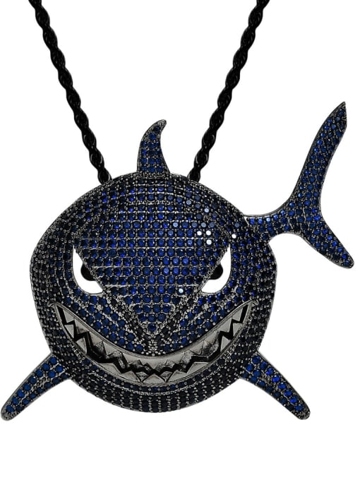 Blue shark+ chain Brass Cubic Zirconia Black shark Hip Hop Necklace