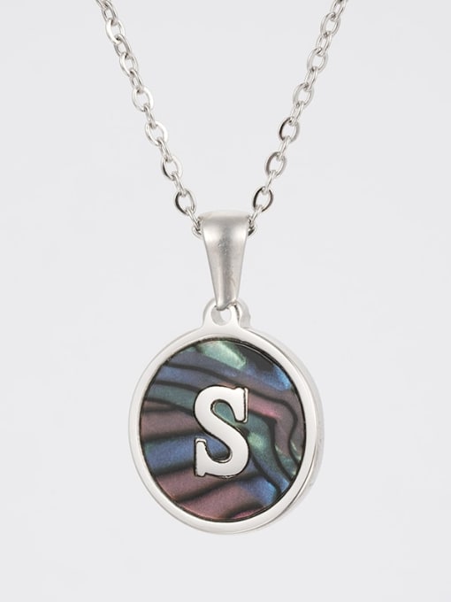 Steel color shell s Stainless steel Shell Letter Minimalist  Round Pendant Necklace