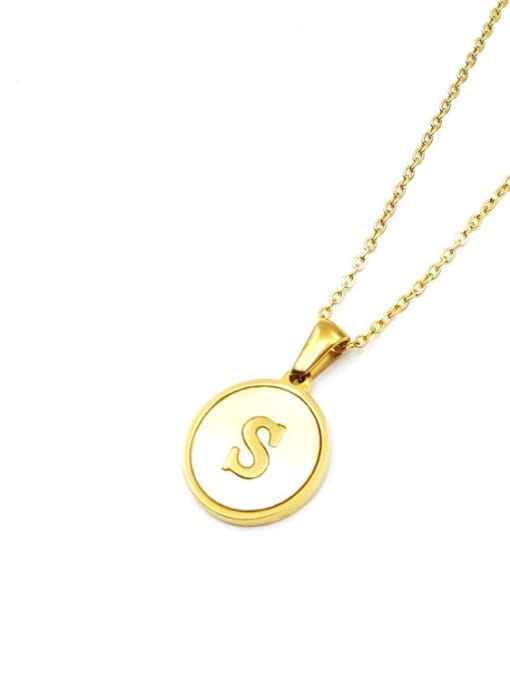 Golden s Titanium Steel Shell Letter Minimalist  Round Pendant Necklace