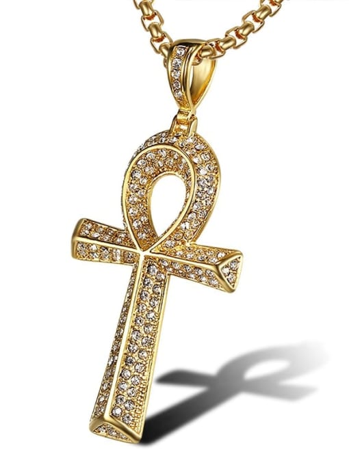 Gold Necklace Titanium Rhinestone Key Hip Hop  Necklace For Men