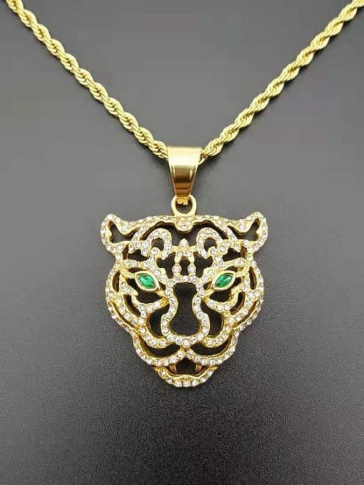 Gold necklace Titanium Rhinestone Lion Hip Hop Necklace For Men