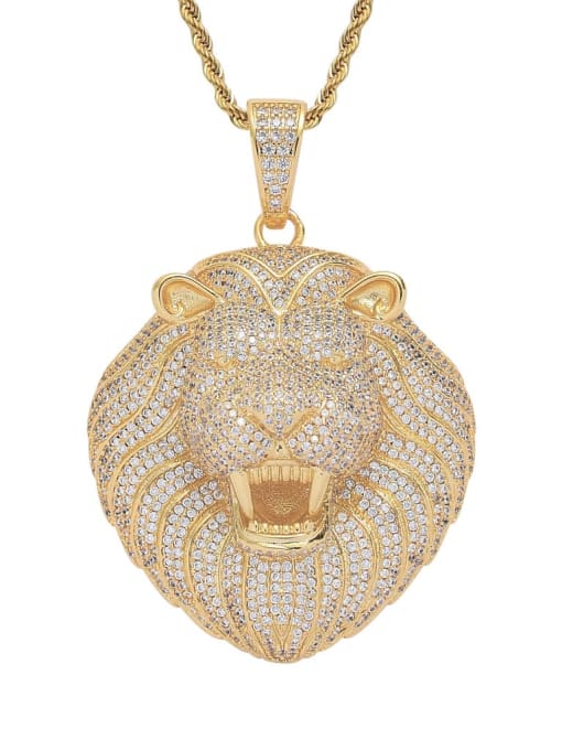 MAHA Brass Cubic Zirconia Lion Hip Hop Necklace 1