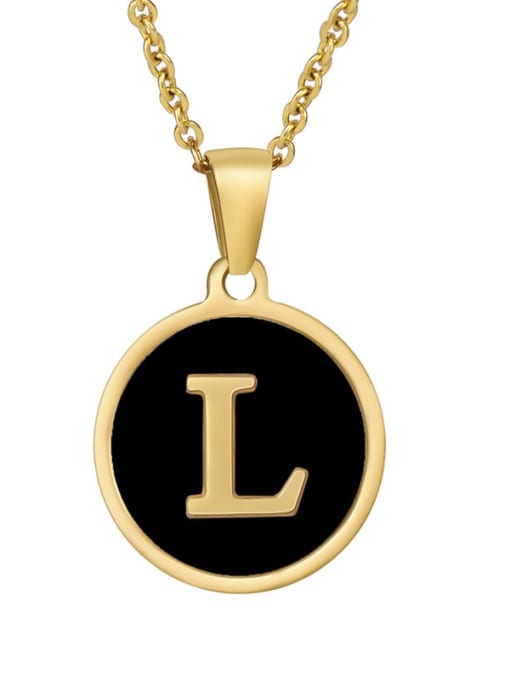 Golden L Titanium Steel Enamel Letter Minimalist  Round Pendant Necklace