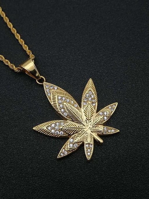Gold Necklace Titanium leaf  Rhinestone Irregular Hip Hop Necklace For Men