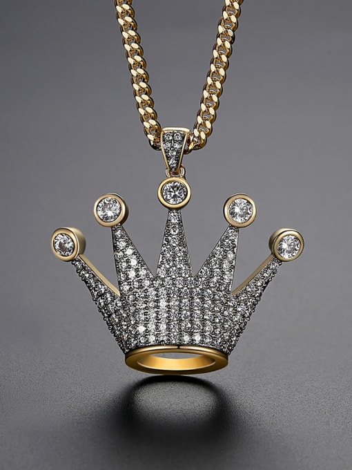 18K t20c10 plated on white zirconium Brass Cubic Zirconia Crown Hip Hop Necklace