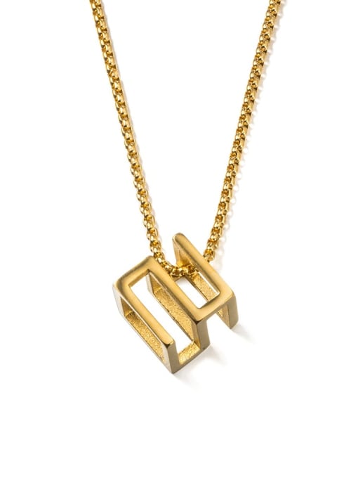 Gold (520) Titanium Steel Square Minimalist Long Strand Necklace