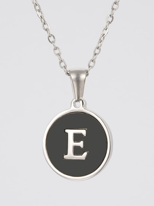 Steel Black e Stainless steel Acrylic Letter Minimalist Round Pendant Necklace