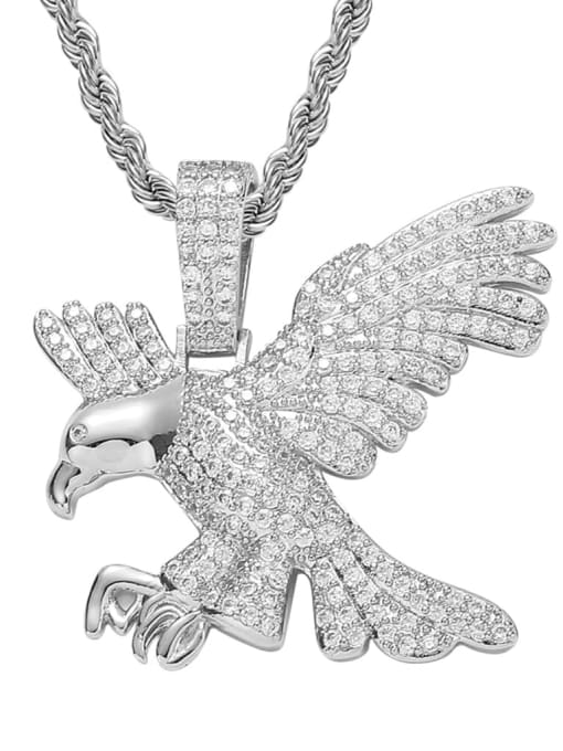 steel color+ Chain Brass Cubic Zirconia Eagle Hip Hop Necklace