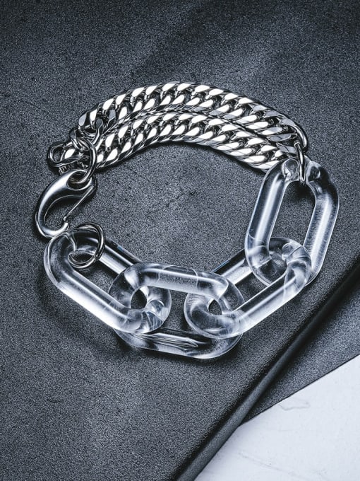 WOLF Titanium Steel Acrylic Geometric Hip Hop Link Bracelet 1