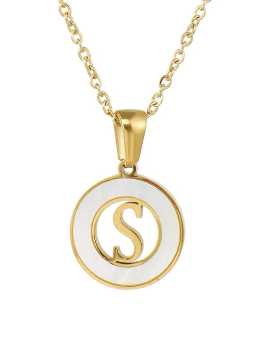 Ring white shell s Stainless steel Shell Letter Minimalist Round Pendant Necklace