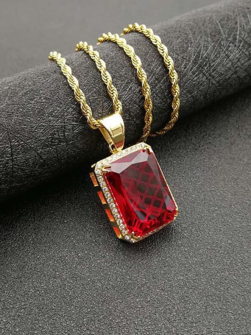 Gold red stone  necklace Titanium Vintage Geometric  Glass stone  Necklace For Men