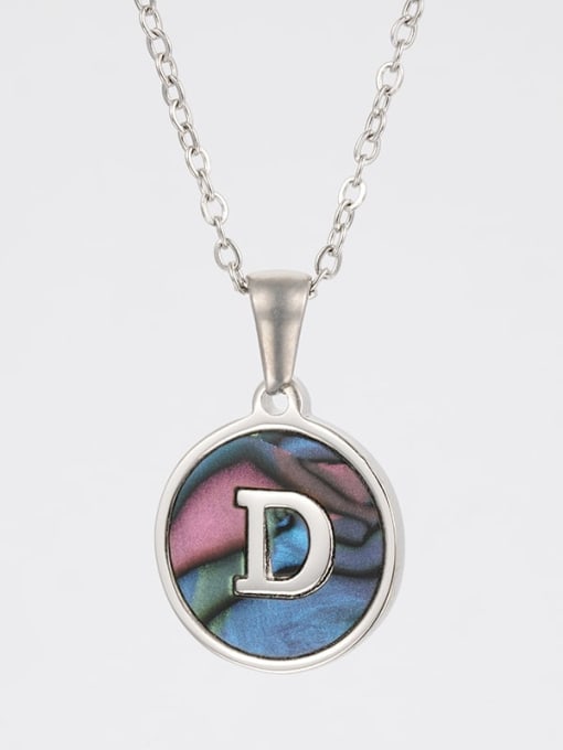 Steel color shell D Stainless steel Shell Letter Minimalist  Round Pendant Necklace