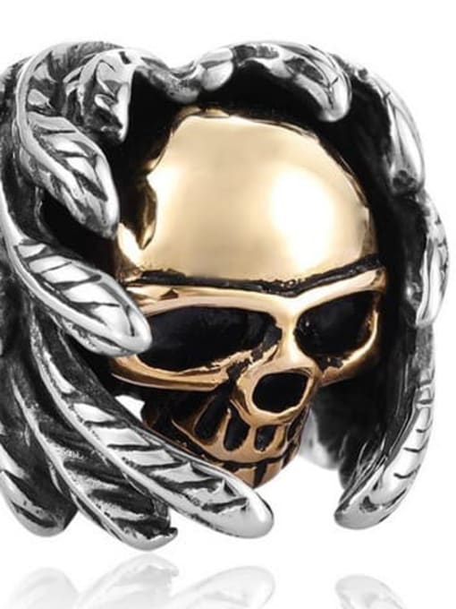 Meta gold Titanium Skull Wings Vintage Band Ring