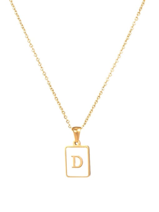 Square Gold White D Titanium Steel Shell  Minimalist Square Letter  Pendant Necklace
