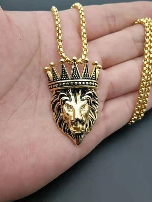 HI HOP Titanium Lion Crown Hip Hop Necklace For Men 1