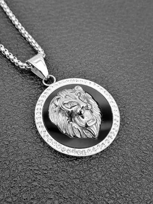 Silver clay  Necklace Titanium Rhinestone Lion Hip Hop Necklace For Men