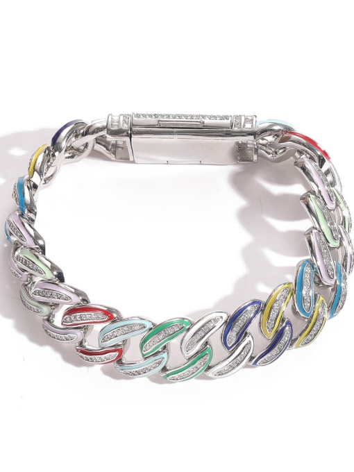 7inch steel color (18cm bracelet) Brass Cubic Zirconia Geometric Luxury Link Bracelet