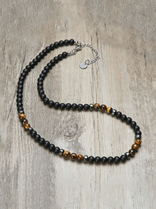4 45cm Stainless steel Natural Stone Geometric Bohemia Beaded Necklace