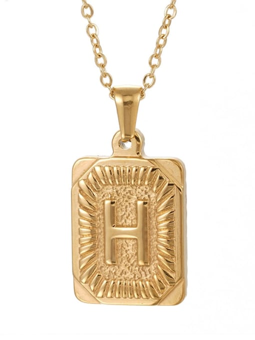 Golden H Stainless steel English Letter  Vintage Square Pendant Necklace