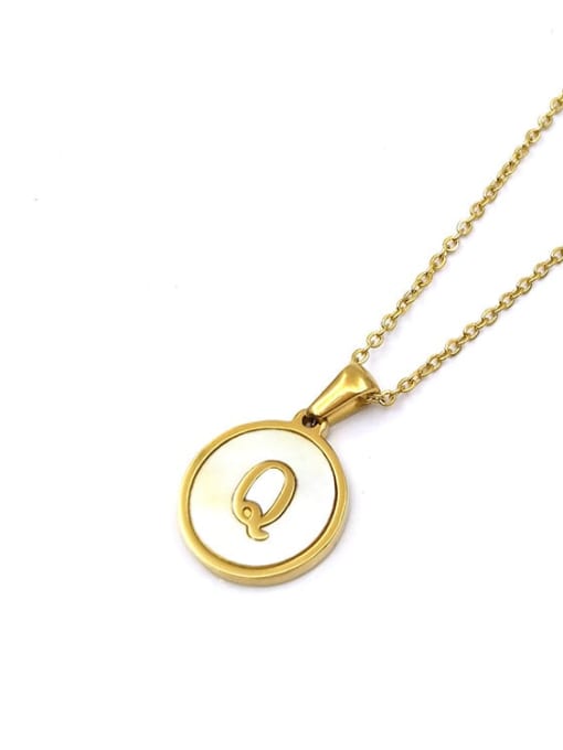 Golden Q Titanium Steel Shell Letter Minimalist  Round Pendant Necklace