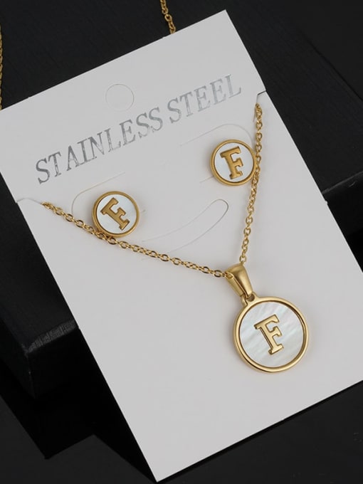 F Set Stainless steel Minimalist Shell  Letter Earring and Necklace Set