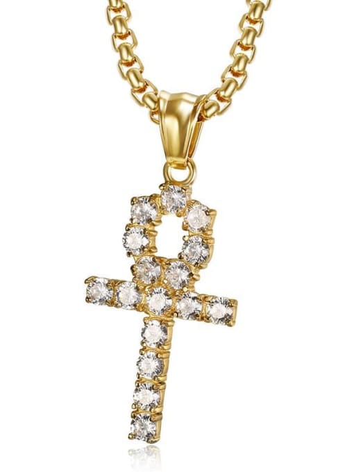 Gold Necklace Titanium Rhinestone Cross Hip Hop  Necklace For Men