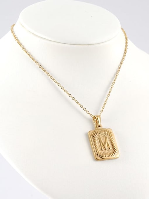ZXIN Stainless steel English Letter  Vintage Square Pendant Necklace 1