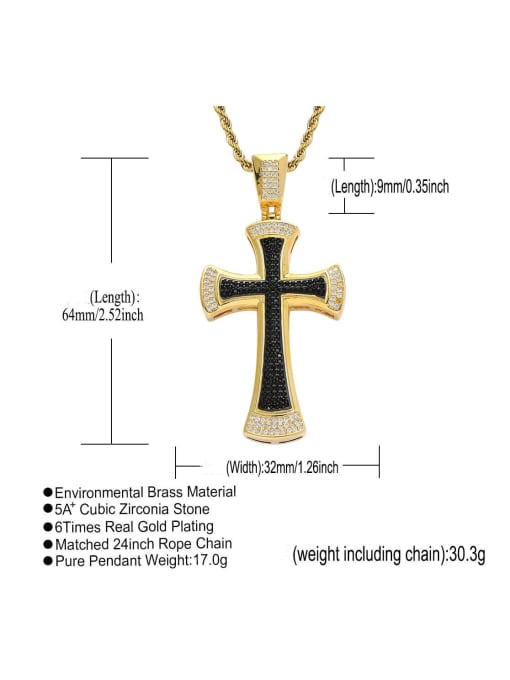MAHA Brass Cubic Zirconia Black Cross Hip Hop Necklace 3