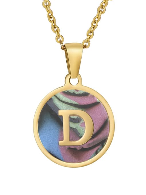 Round scallop D Stainless steel Shell Minimalist Round  Letter Pendant Necklace