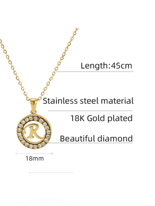 ZXIN Titanium Steel Rhinestone Letter Minimalist  Round Pendant Necklace 4
