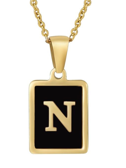 N Stainless steel Enamel Letter Minimalist Square Pendant Necklace