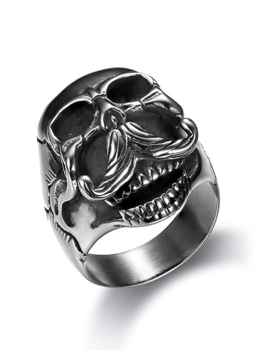 Steel Black Titanium Skull Vintage Band Ring