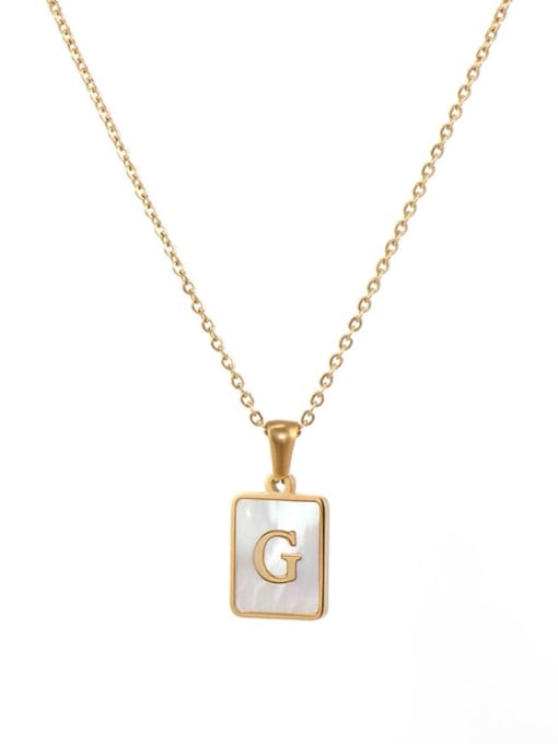 Square Gold White G Titanium Steel Shell  Minimalist Square Letter  Pendant Necklace