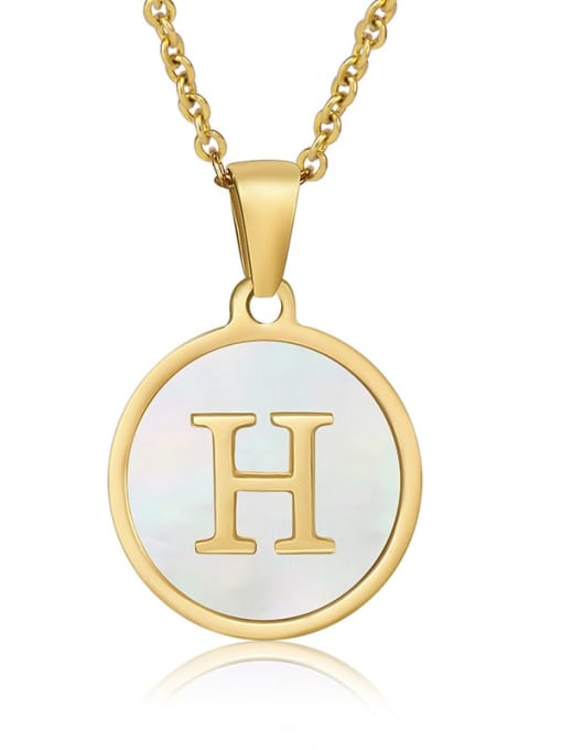 H Titanium Steel Shell Letter Minimalist Round Pendant Necklace