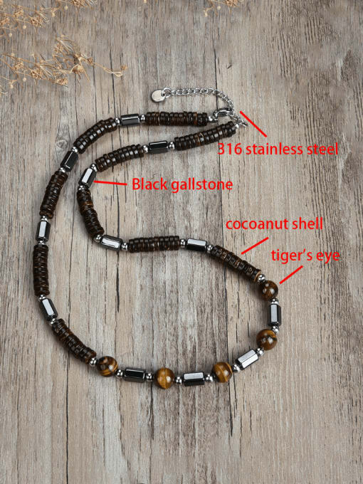 JZ Men's bead Stainless Steel Coconut Shell Black Gallstone Personality Trend Necklace 1