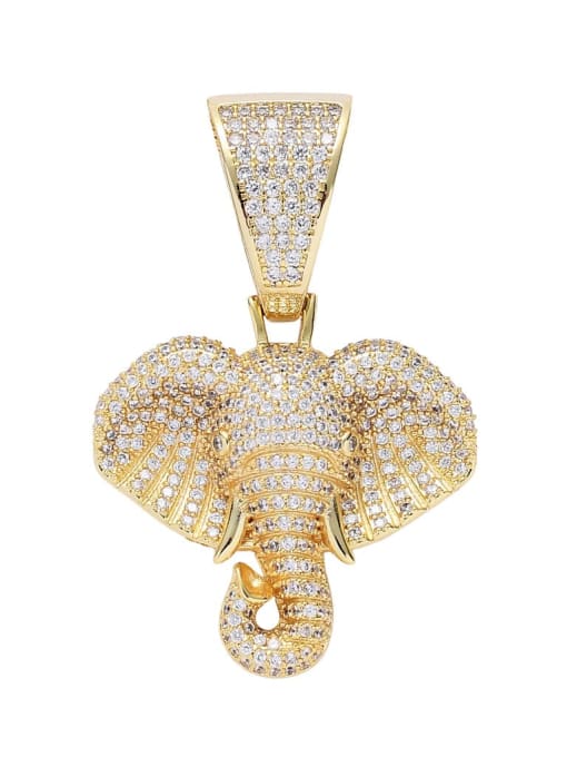 Gold single Pendant Brass Cubic Zirconia Elephant Hip Hop Necklace