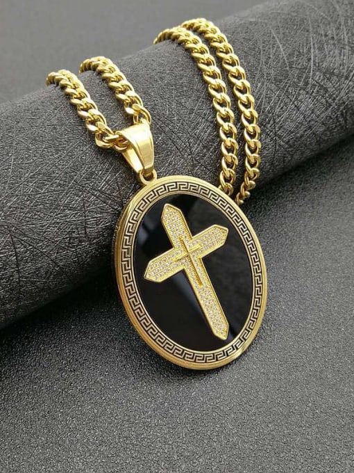 HI HOP Titanium Rhinestone Religious Vintage Cross Pendant Necklace For Men 0