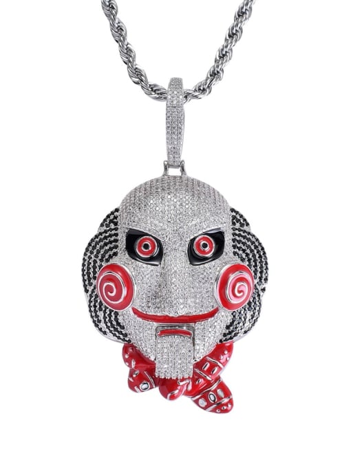 Silver +stainless steel chain Brass Cubic Zirconia Fright mask doll Hip Hop Cuban Necklace