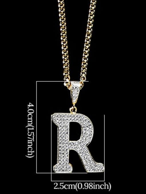 R 24in 60cmT20B18 Brass Cubic Zirconia Letter Hip Hop Initials Necklace