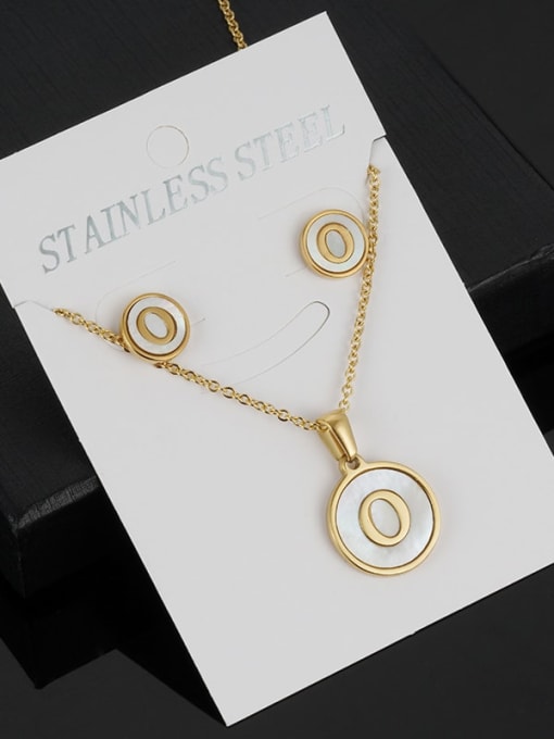 O Set Stainless steel Minimalist Shell  Letter Earring and Necklace Set