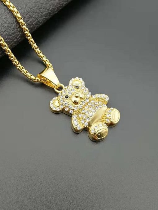 Gold  Necklace Titanium Rhinestone Bear Hip Hop Necklace For Men