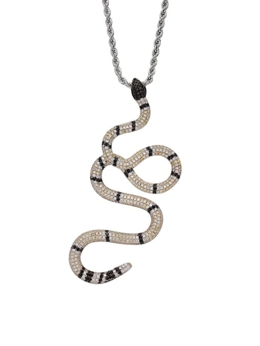White Silver Snake+ Chain Brass Cubic Zirconia Snake Hip Hop Necklace