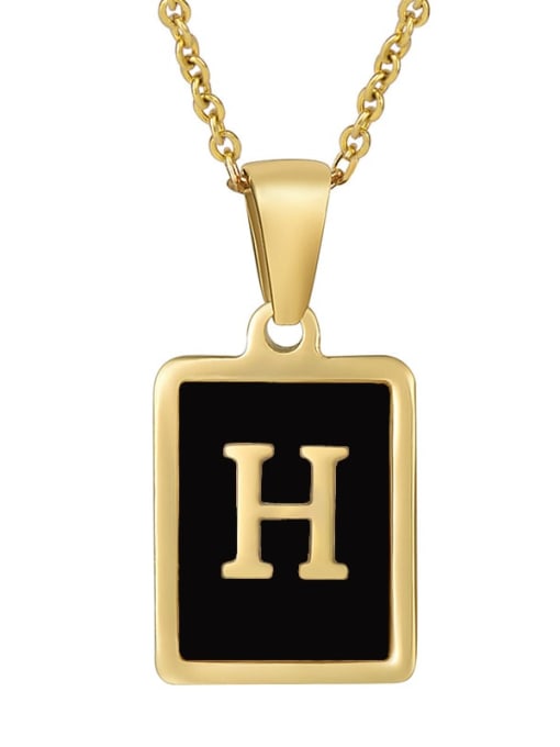 H Stainless steel Enamel Letter Minimalist Square Pendant Necklace